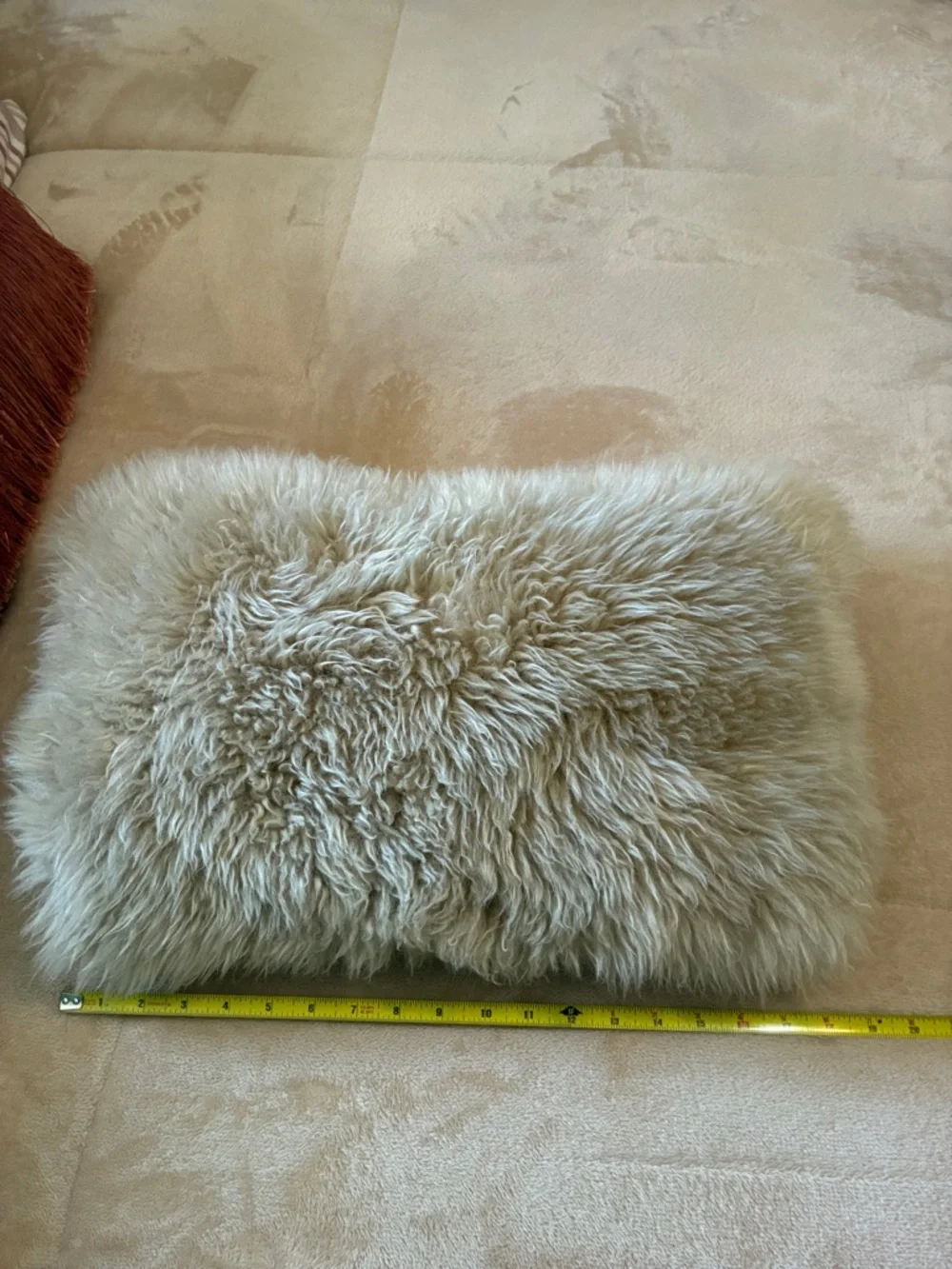 Auskin Sheepskin Long New Wool Pile Shaggy Curly Pillow Cream Accent Lumbar